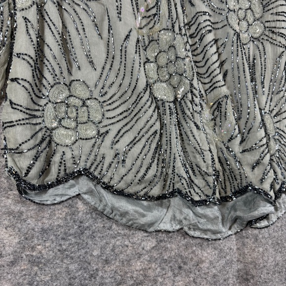 Vintage Pure Silk Beaded Floral Sheer Blouse Long Sleeve Art Ethereal Top - Picture 15 of 16